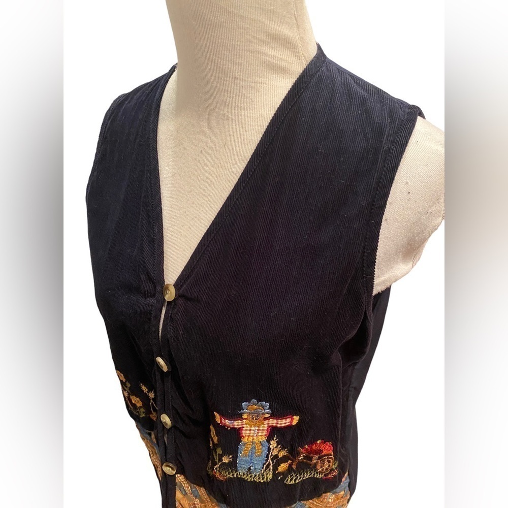 Casey & Max Navy Corduroy Front with Embroidered Fall / Autumn/ Scarecrow Boho - Picture 2 of 13